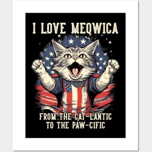 4th July Cat Lover, I Love Meowica Patriotic Funny Happy Cat Posters and Art